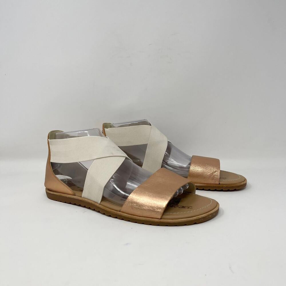 Sorel Ella Sandal Womens 9 Copper Leather Natural Gore-Stretch Strap‎ NL2890-120